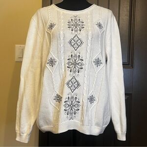 ALFRED DUNNER Sweater with Embroidered Design, Size Medium